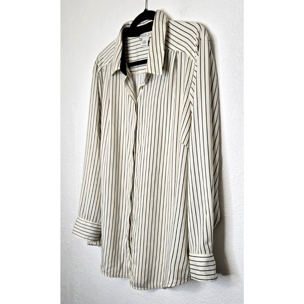 Rachel Zoe Womens Button Up Shirt Plus 2X White Black Striped Long Sleeve Blouse - Picture 2 of 8